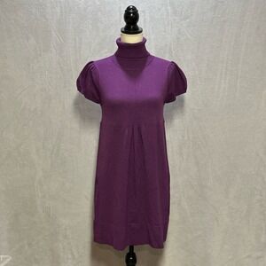 Vanity | Vintage Turtleneck Short Sleeve Knit Dress | Purple | Size: L